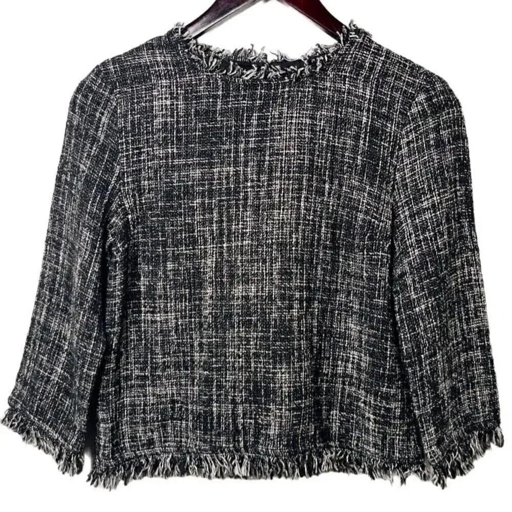 Anthropologie DREW Long Sleeve Raw Edge Hem Top Black Size Small Petite